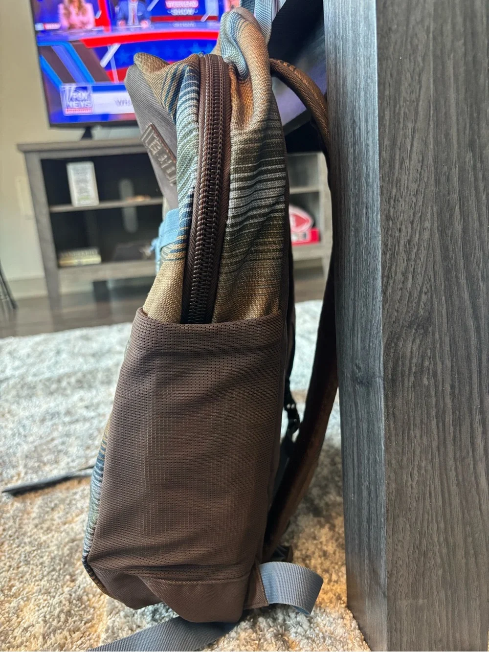 Burton Durable Goods Striped Brown & Blue Backpack/Laptop Pack, Canvas & Nylon